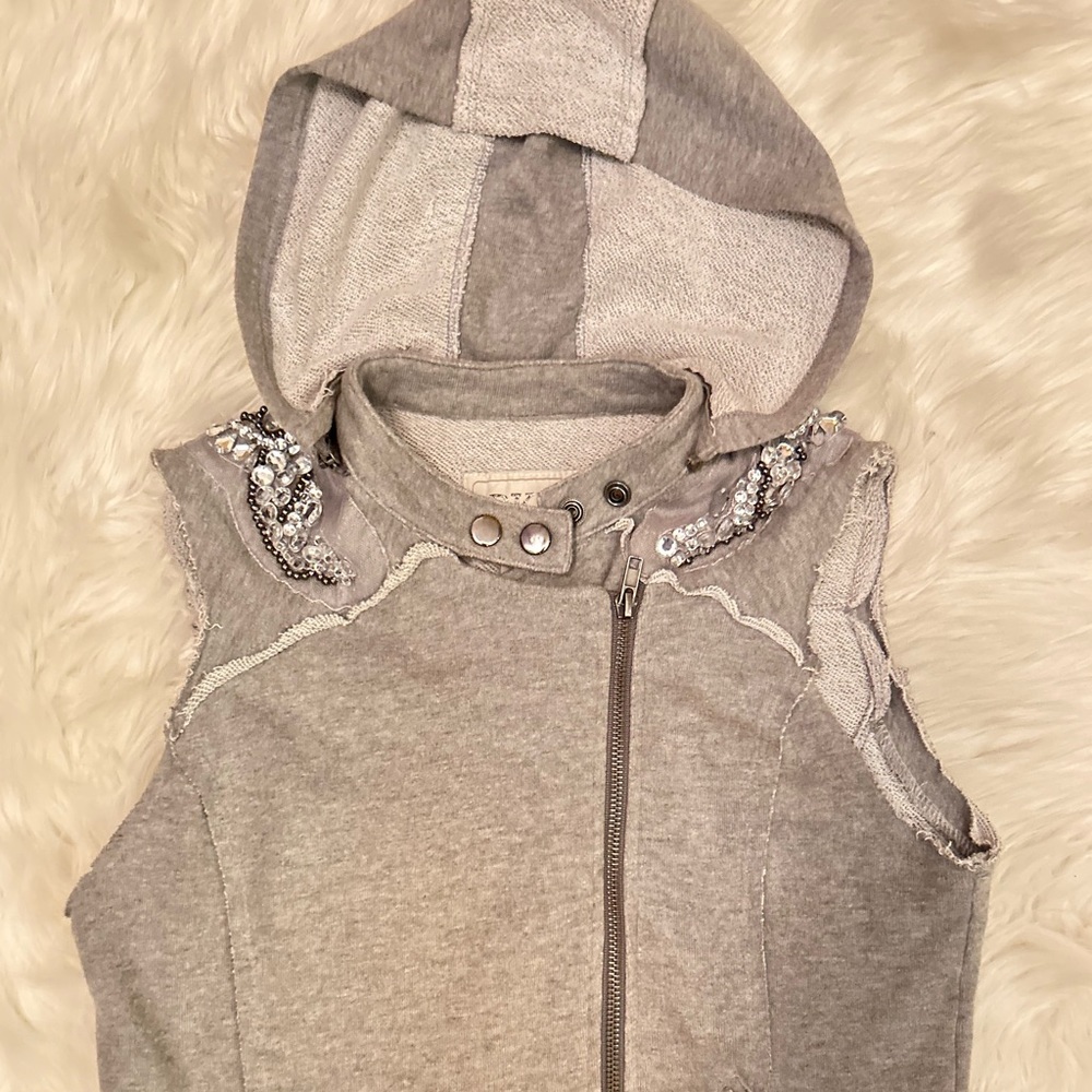 BKE Womens Sweatshirt Vest Grey Hoodie Jewels Cotton Blend Size Small